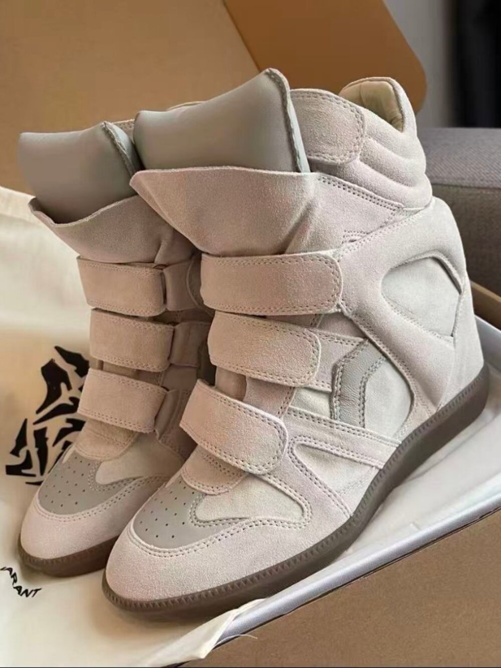Isabel Marant Bekett Beige Suede Hidden Wedge High Top Sneakers